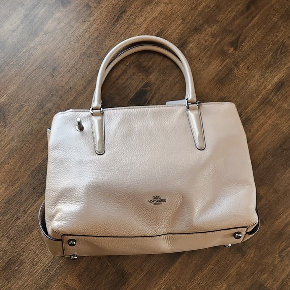 NEW Coach Brooklyn 34 Carryall Stone Pebbled Leather Large Convertible Satchel - Picture 12 of 16